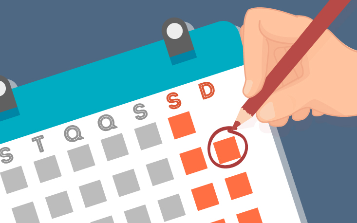 Arte de Calendário onde está sendo feito a marcação em um domingo