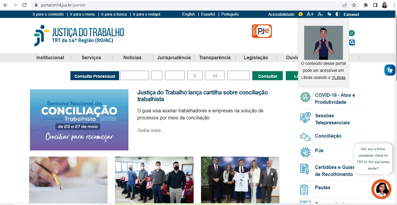 O programa permite a tradução simultânea de textos disponíveis no portal da Justiça do Trabalho