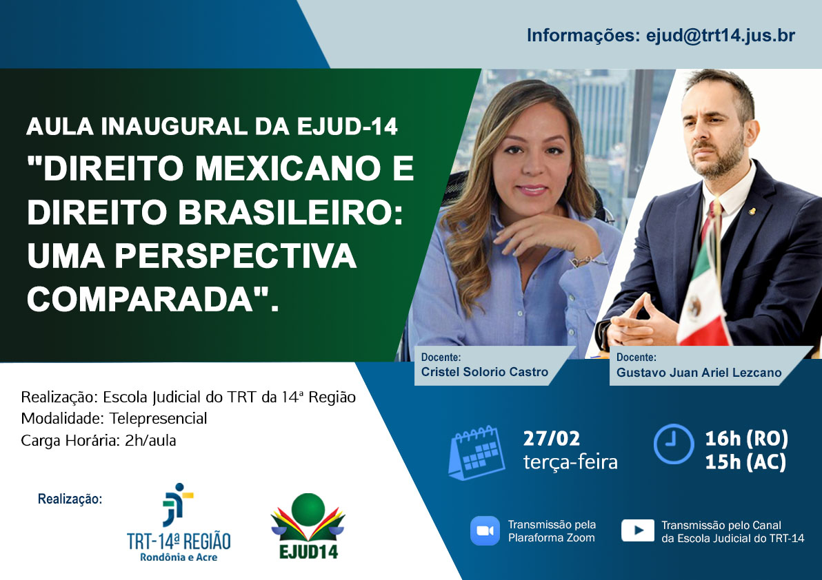 A arte mostra informações sobre a abertura da aula inaugural da Ejud-14.