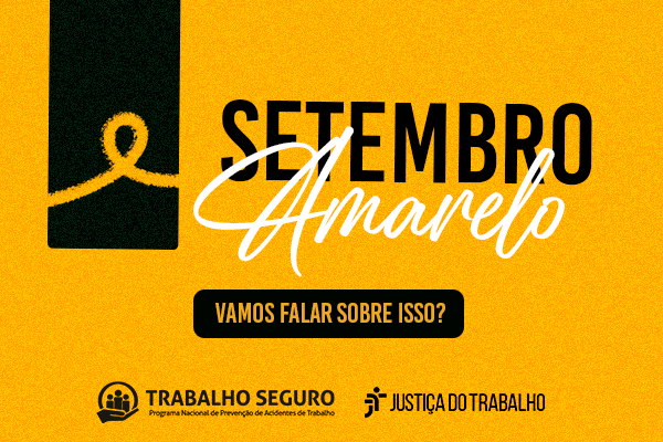 Arte gráfica com fundo amarelo e linhas pretas contendo a frase "Setembro Amarelo, vamos falar sobre isso?"