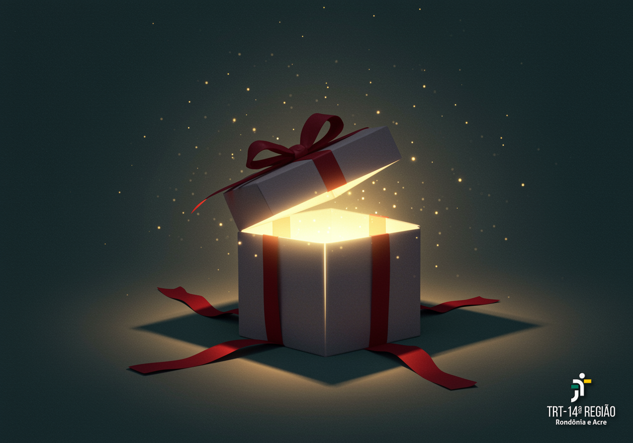 foto com um presente sendo desembrulhado.